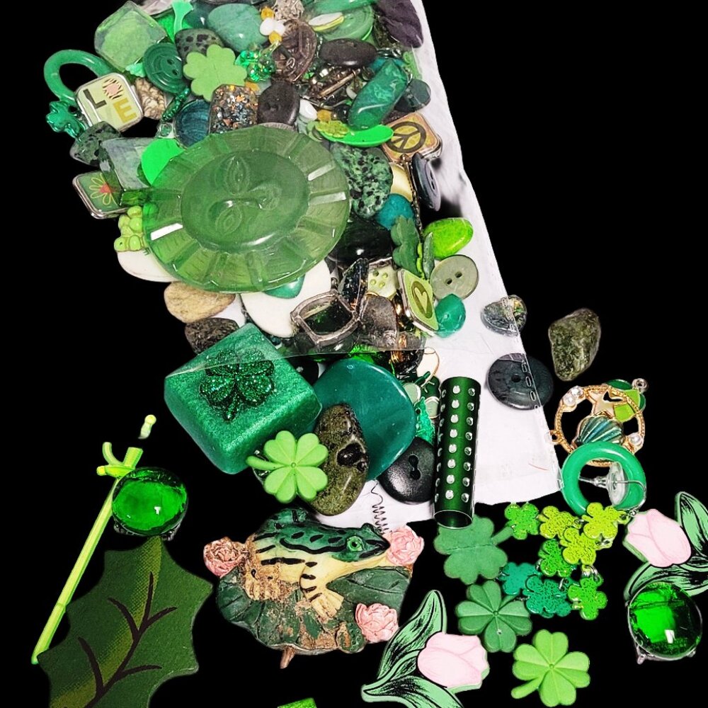 Bag of Various Green Craft Items for DIY Art and Craft Projects and More